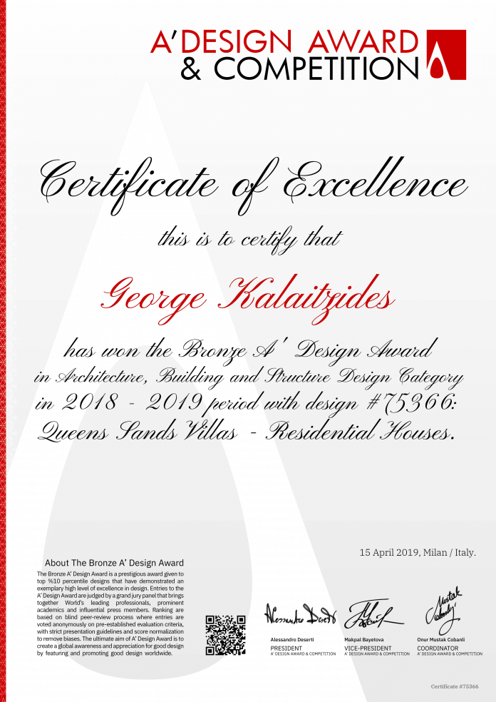 A Design Award 2019 Certificate